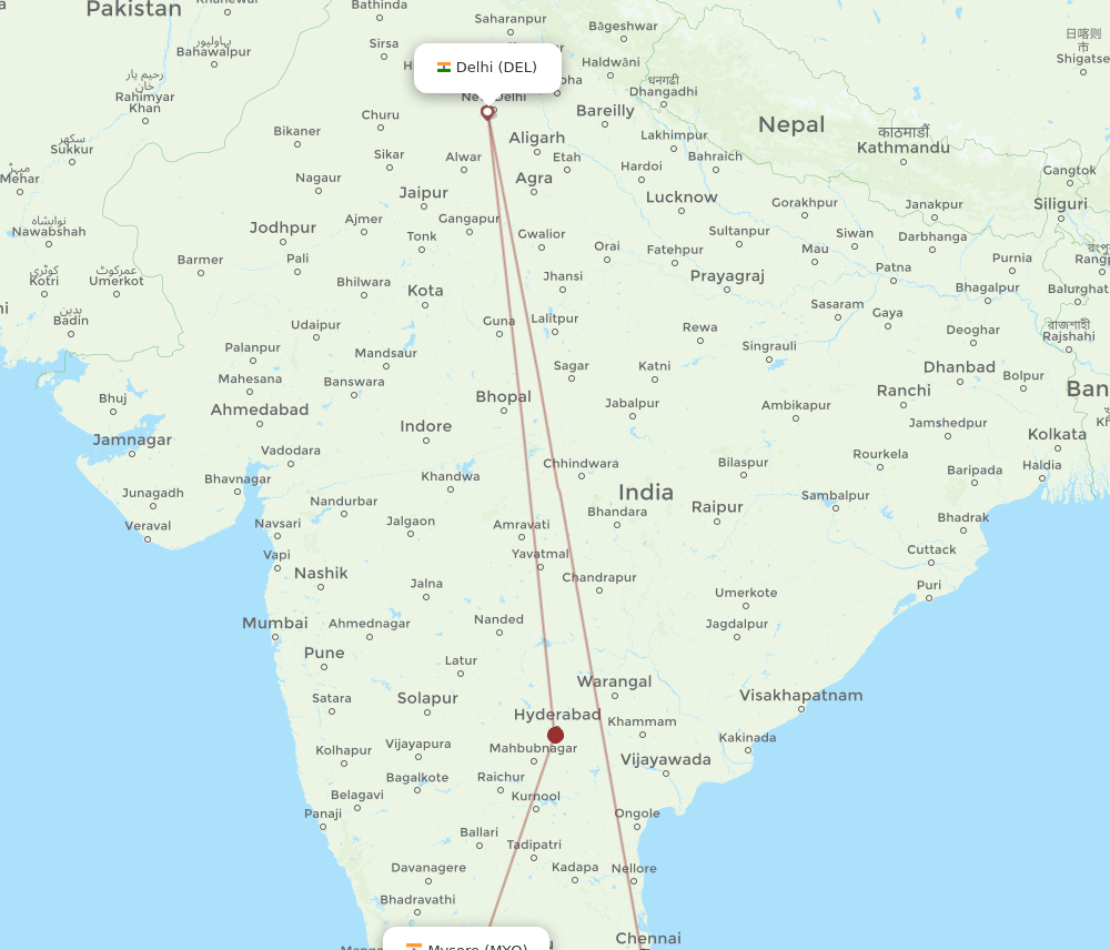 MYQ-DEL flight routes