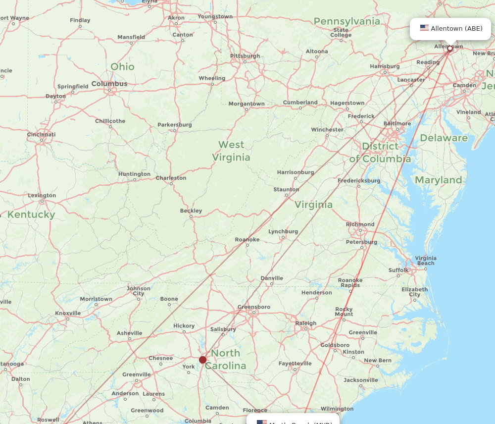 MYR-ABE flight routes