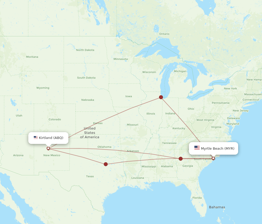 MYR-ABQ flight routes