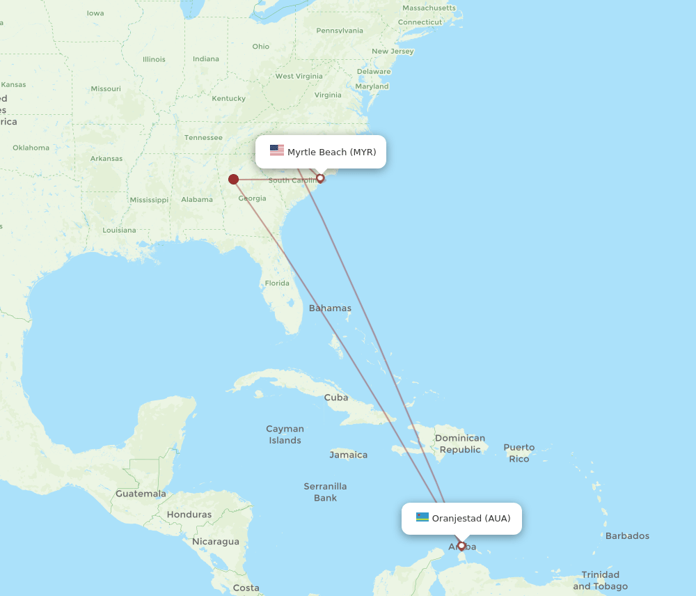 MYR-AUA flight routes