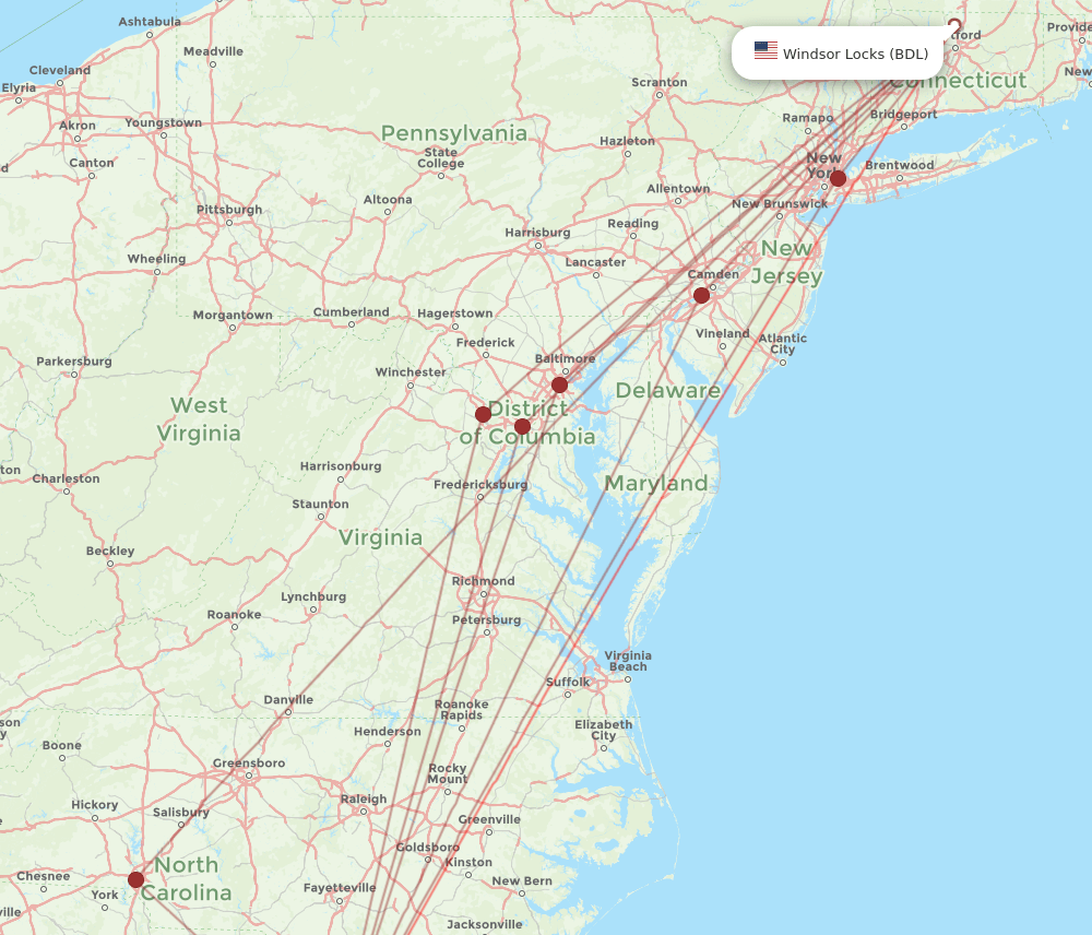 MYR-BDL flight routes