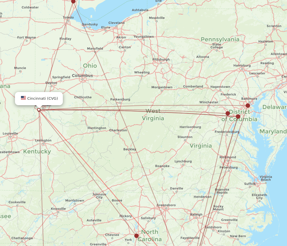 MYR-CVG flight routes