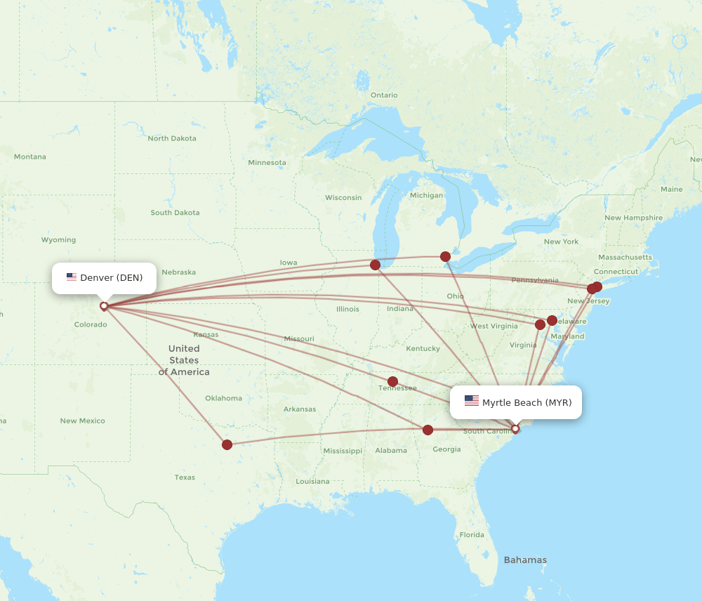 MYR-DEN flight routes