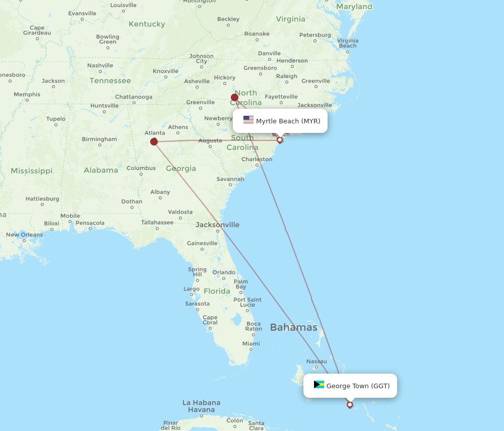 MYR-GGT flight routes