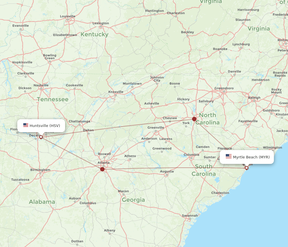 MYR-HSV flight routes