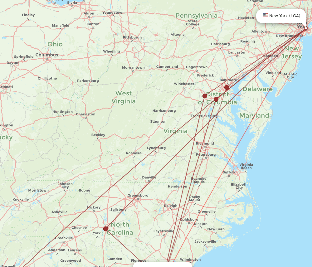 MYR-LGA flight routes