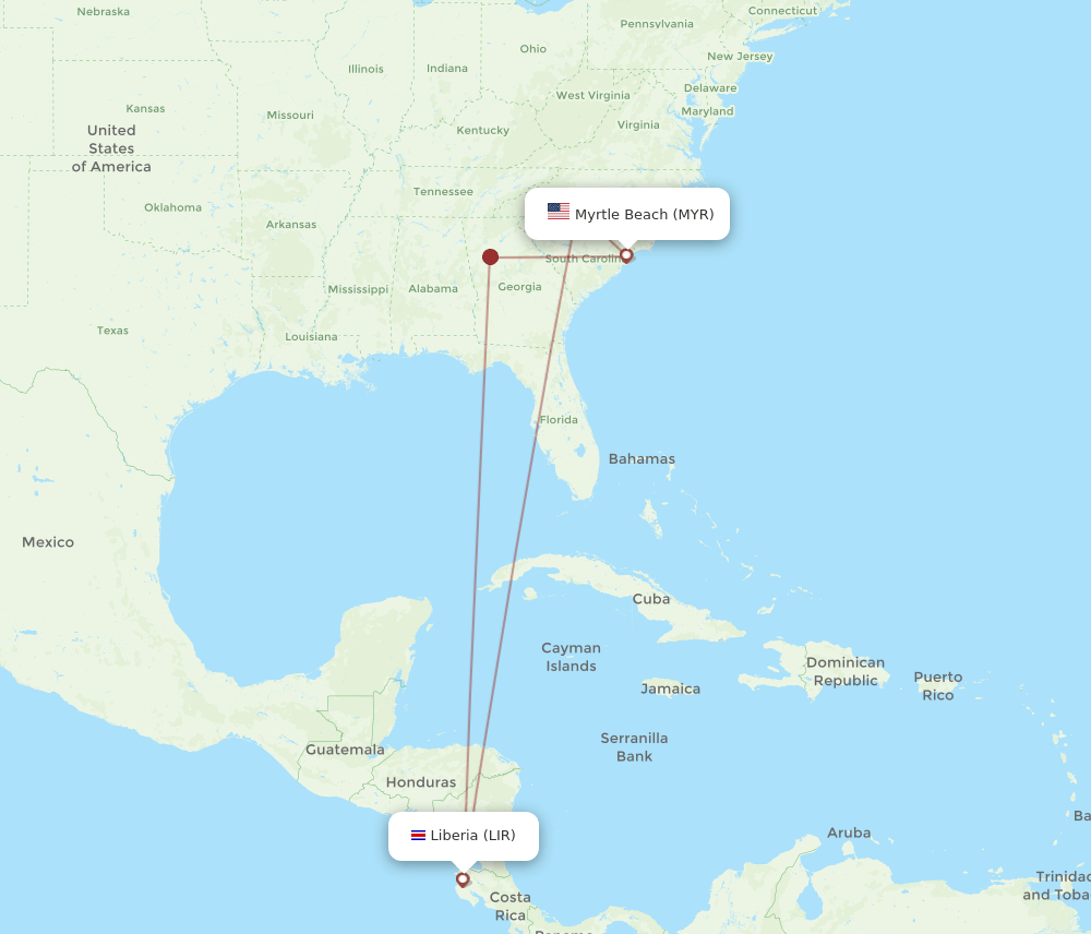 MYR-LIR flight routes
