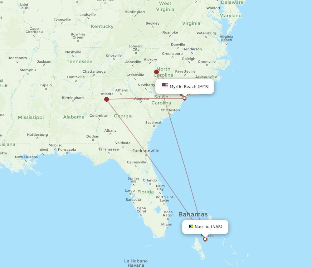 MYR-NAS flight routes