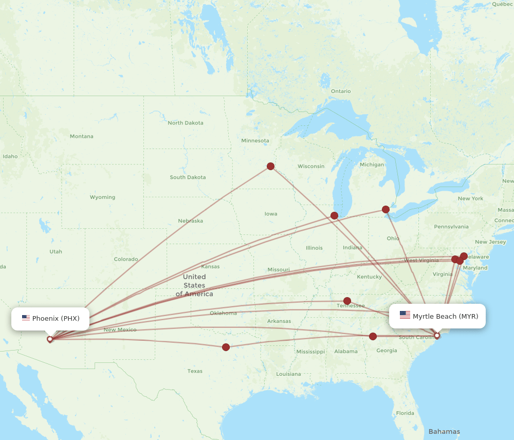 MYR-PHX flight routes