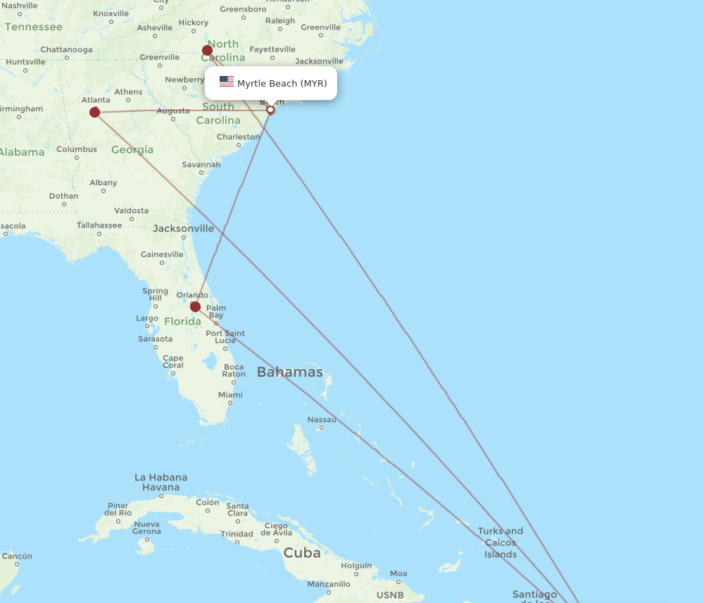 MYR-PUJ flight routes