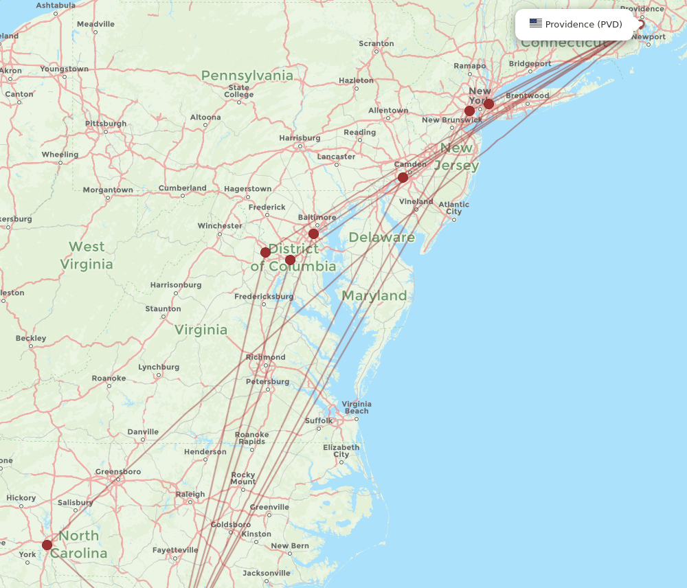 MYR-PVD flight routes