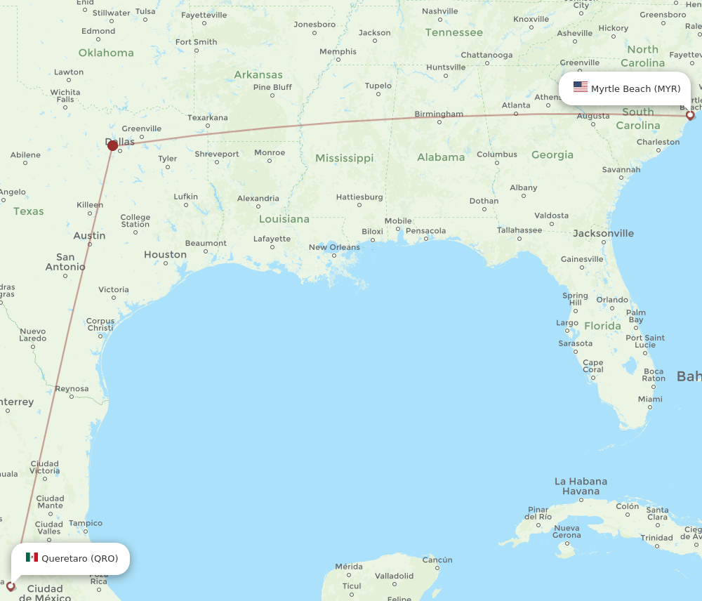 MYR-QRO flight routes