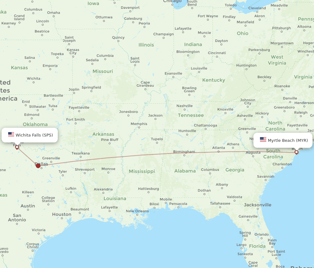 MYR to SPS flights and routes map