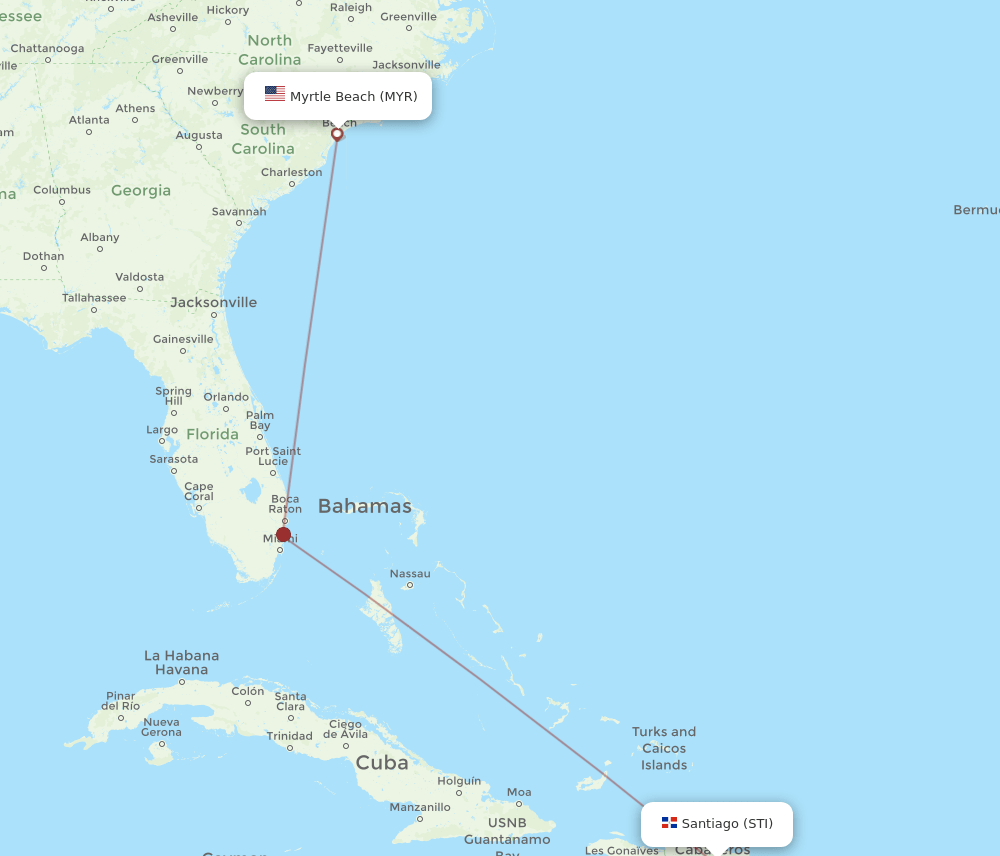 MYR-STI flight routes