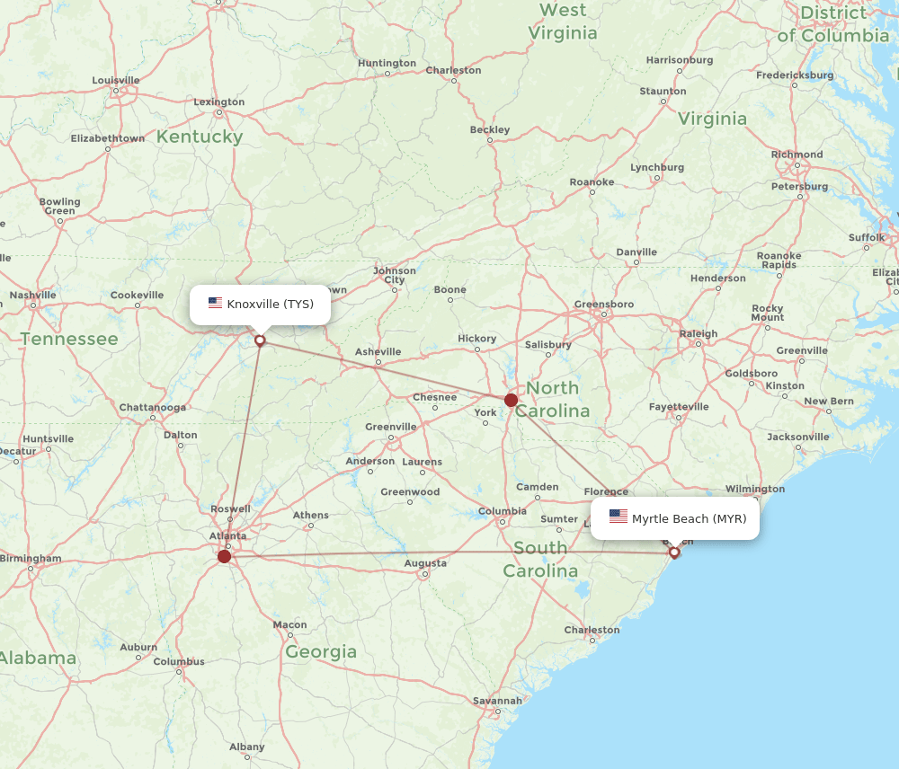 MYR-TYS flight routes