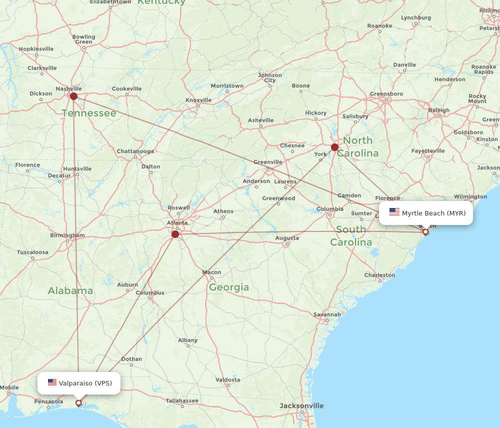 MYR-VPS flight routes