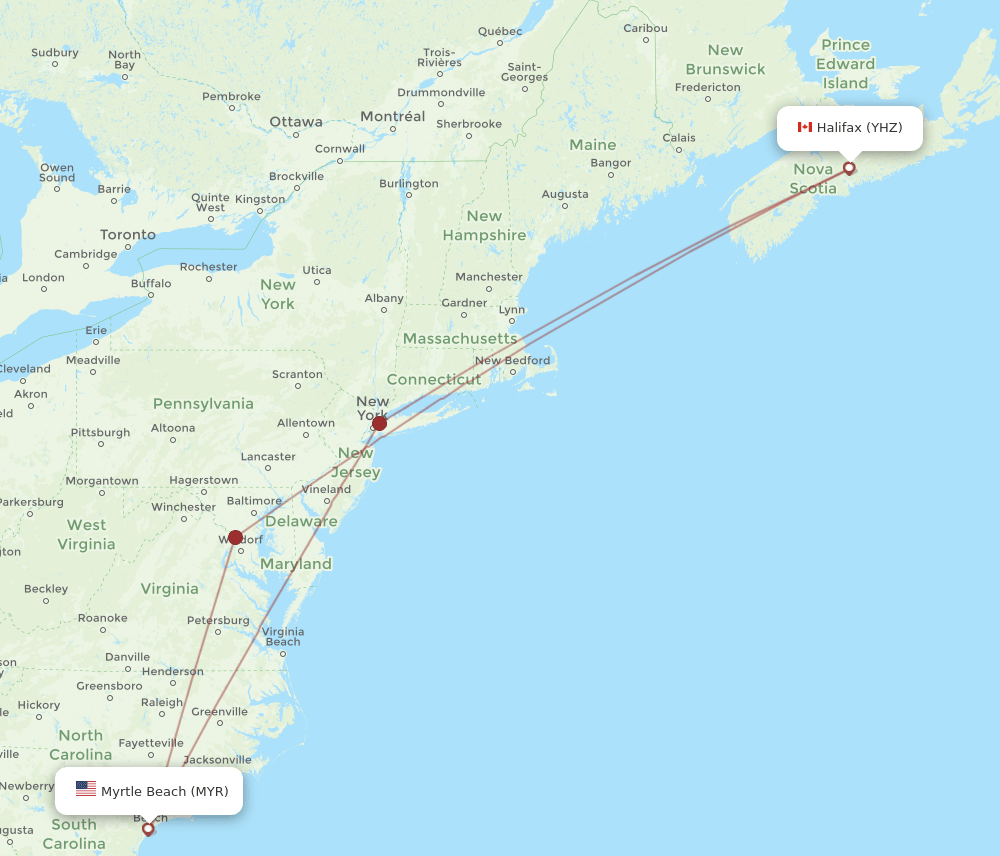 MYR-YHZ flight routes