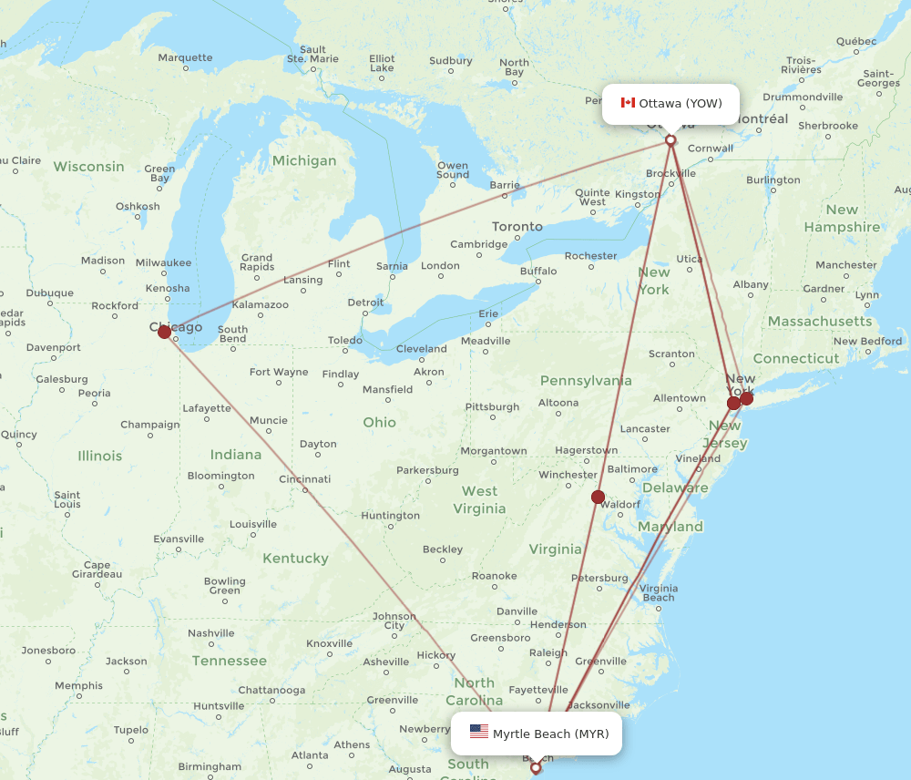 MYR-YOW flight routes