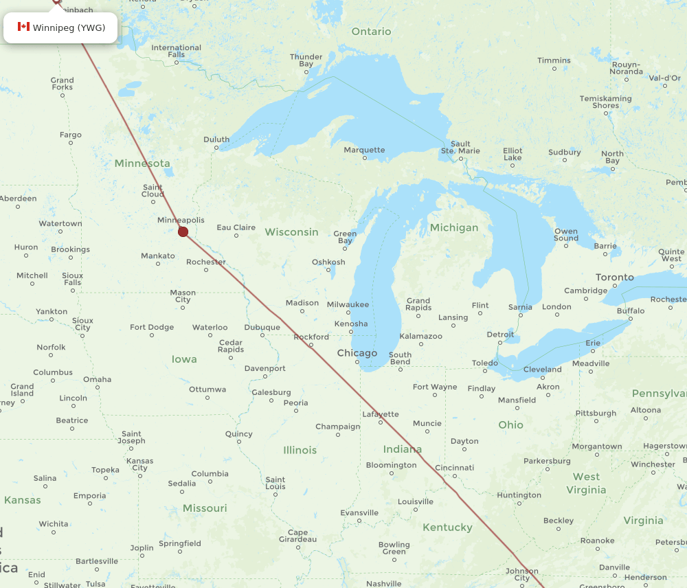 MYR-YWG flight routes