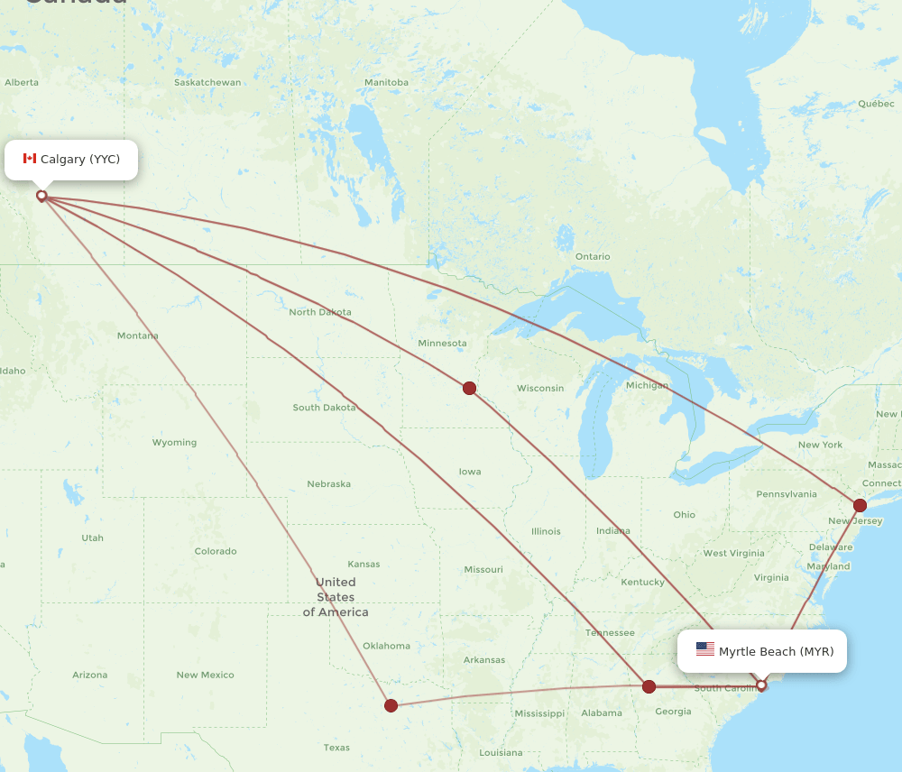 MYR-YYC flight routes