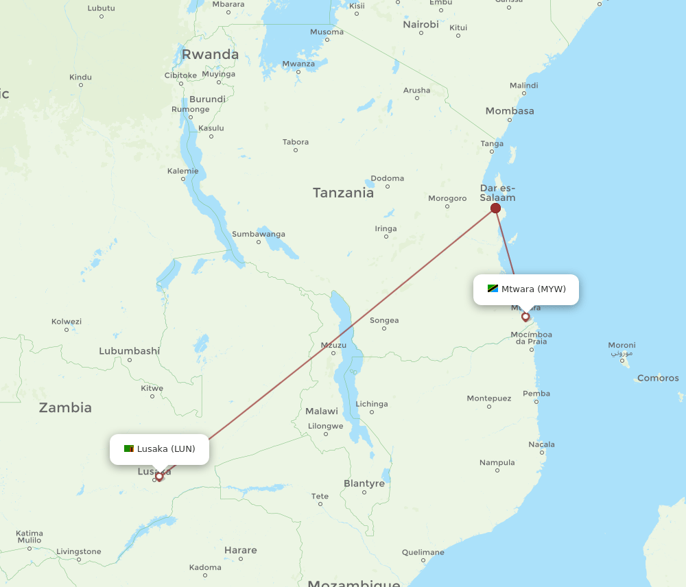 MYW-LUN flight routes