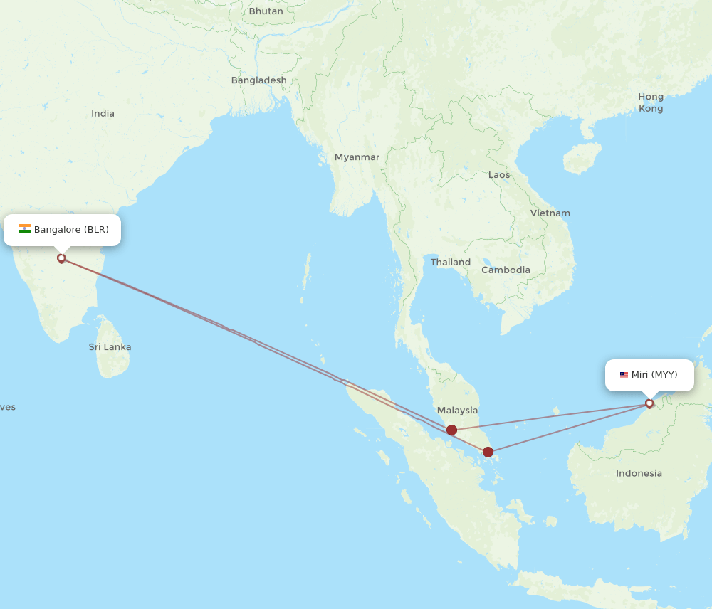 MYY-BLR flight routes