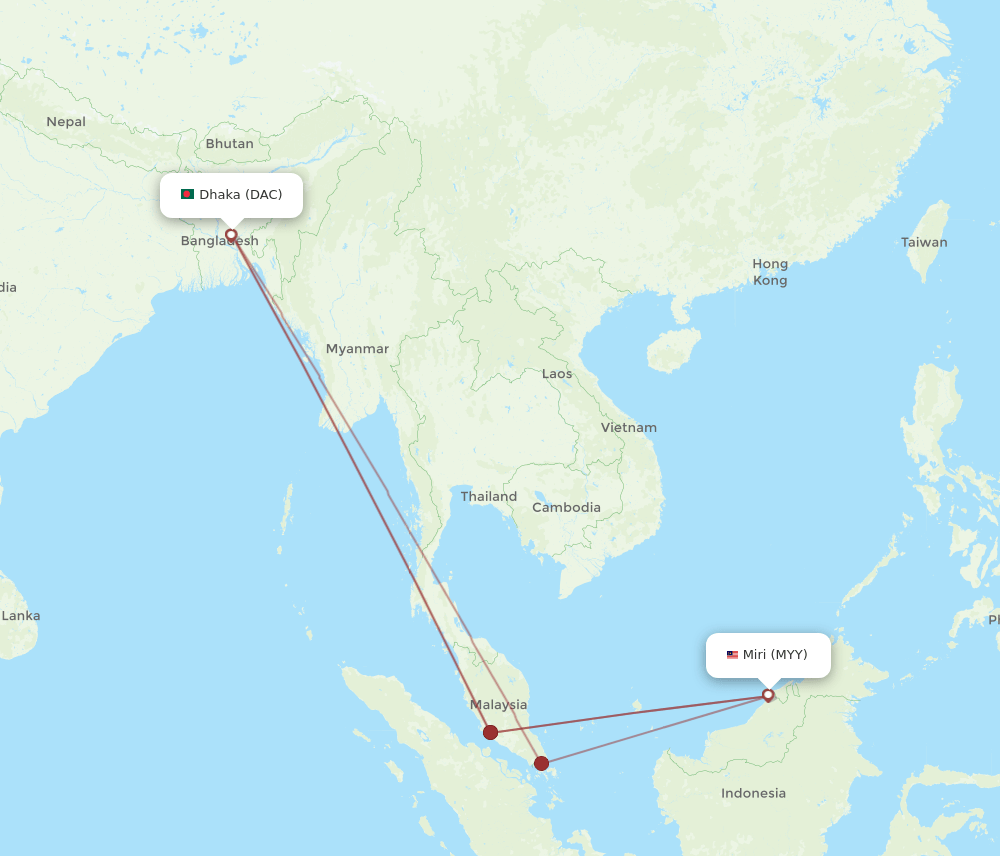 MYY to DAC flights and routes map