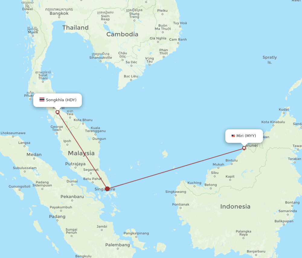 Hat Yai - Miri route map and flight paths