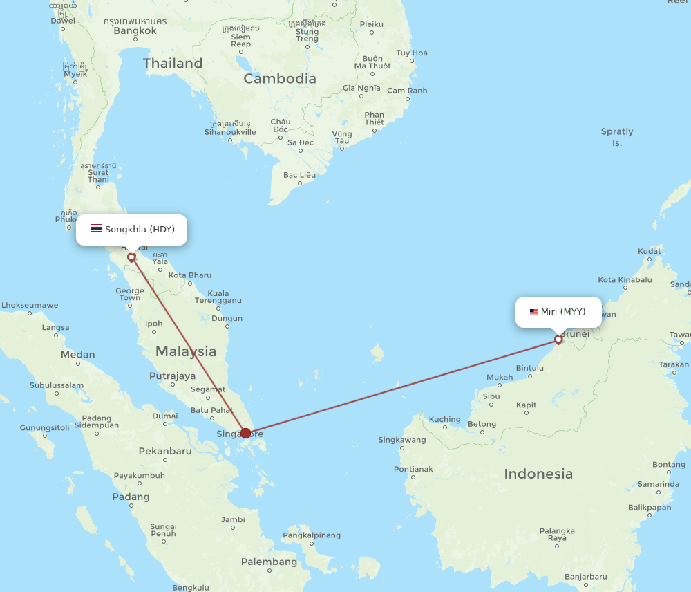 HDY to MYY flights and routes map
