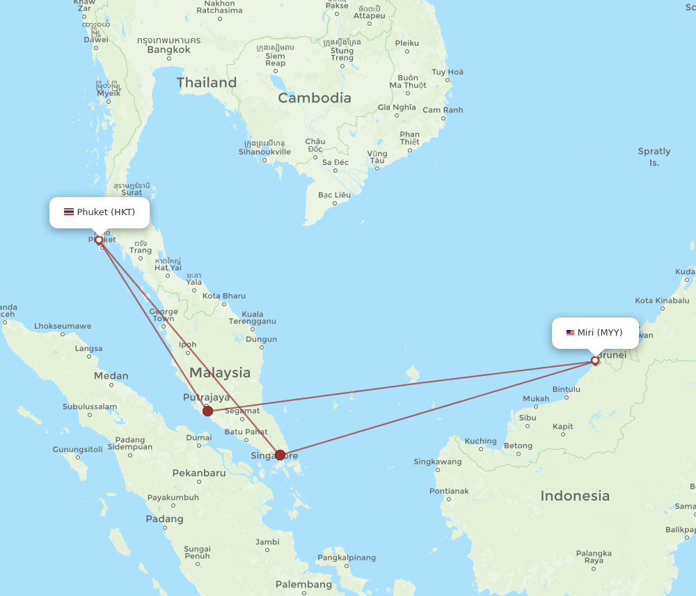 MYY-HKT flight routes