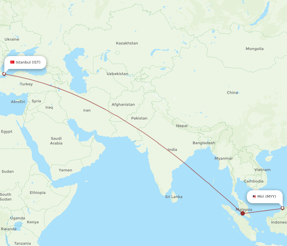 MYY to IST flights and routes map