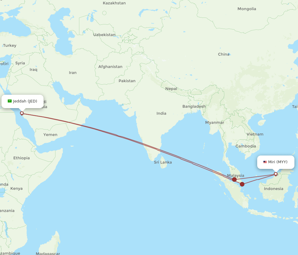 MYY-JED flight routes
