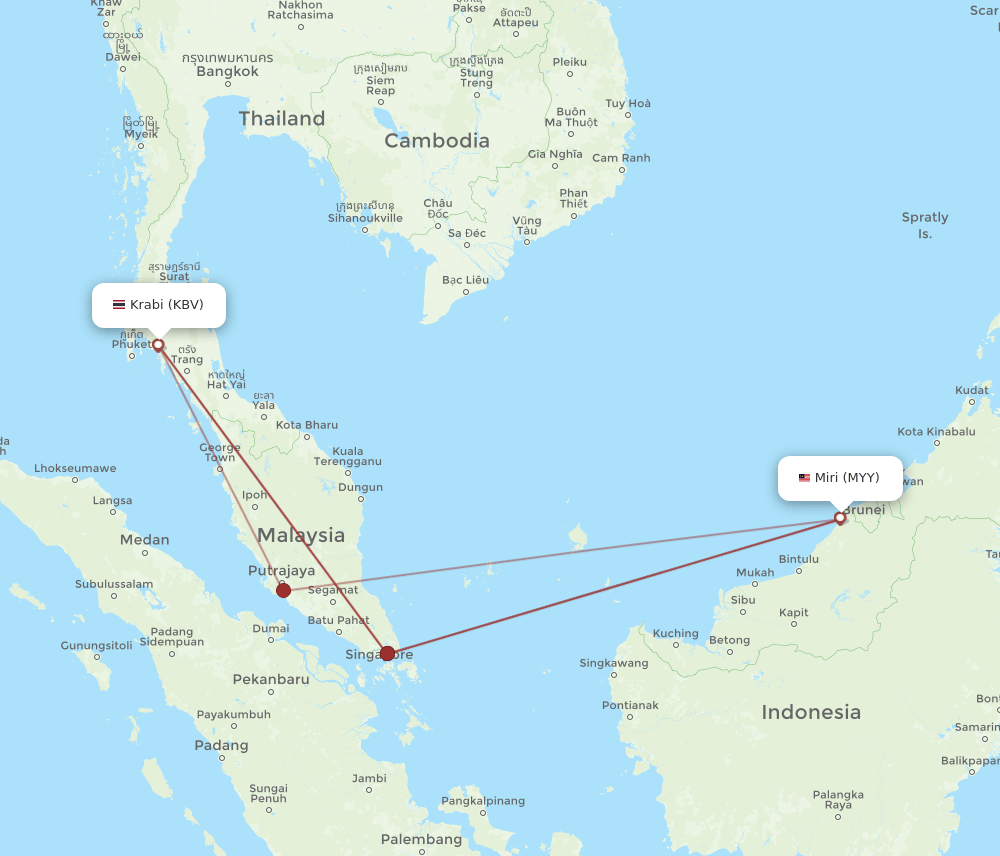MYY-KBV flight routes