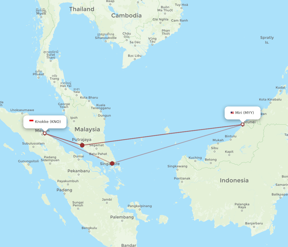 MYY to KNO flights and routes map