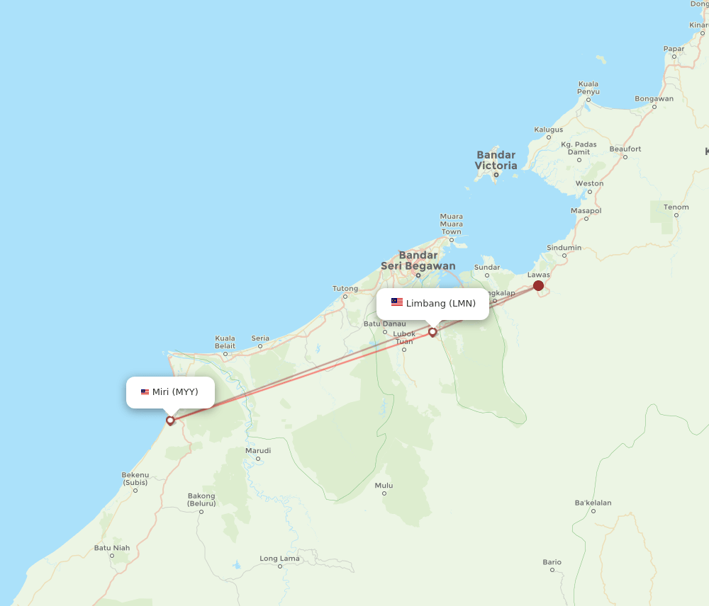 MYY to LMN flights and routes map