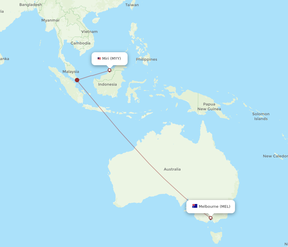 MYY to MEL flights and routes map