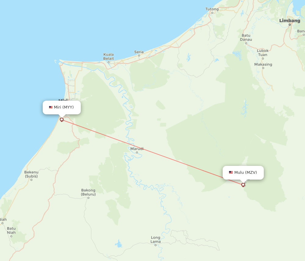 MYY to MZV flights and routes map