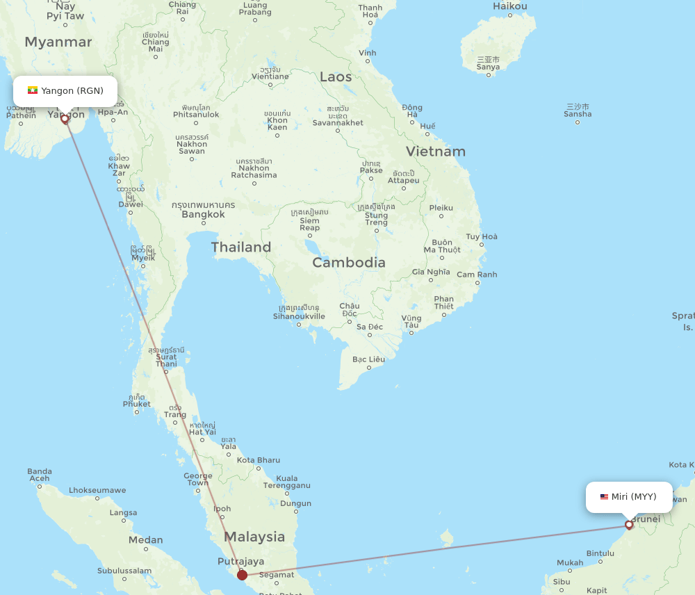 MYY to RGN flights and routes map