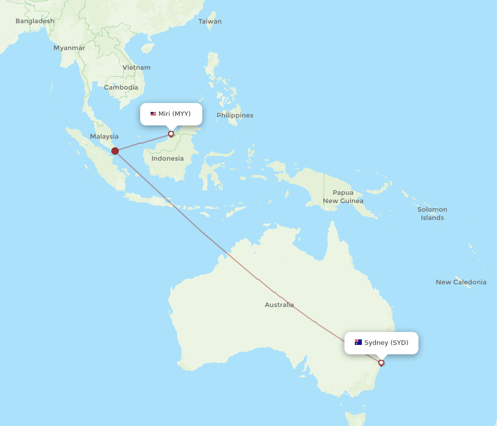MYY to SYD flights and routes map