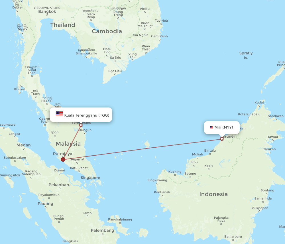 MYY-TGG flight routes