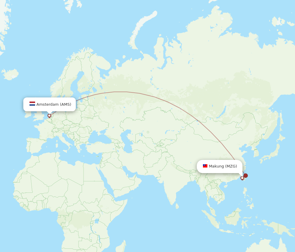 Amsterdam - Magong route map and flight paths