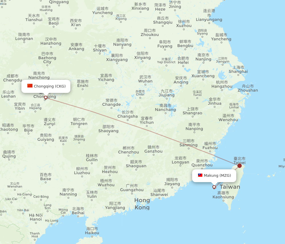 Chongqing - Magong route map and flight paths