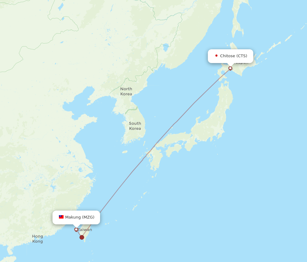 Sapporo - Magong route map and flight paths
