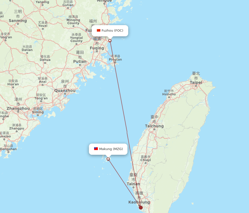 MZG to FOC flights and routes map