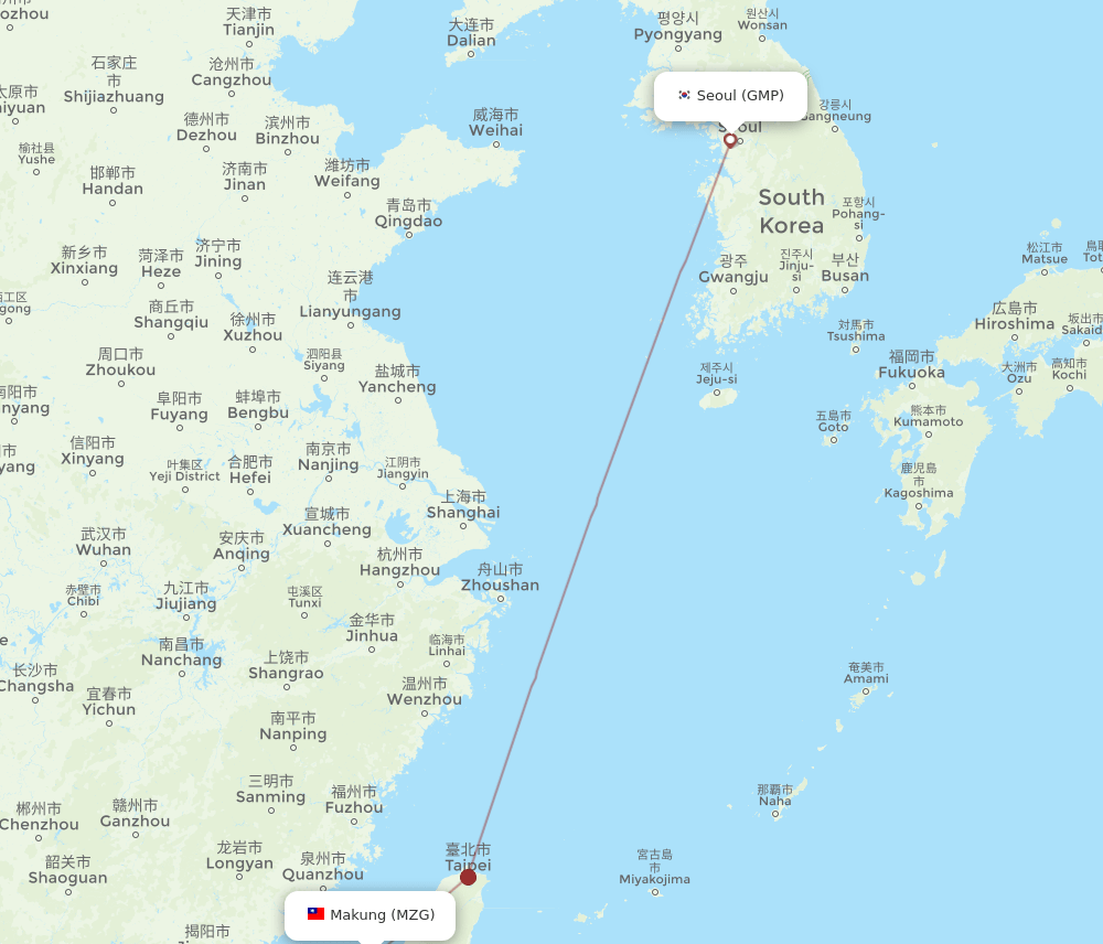 MZG to GMP flights and routes map