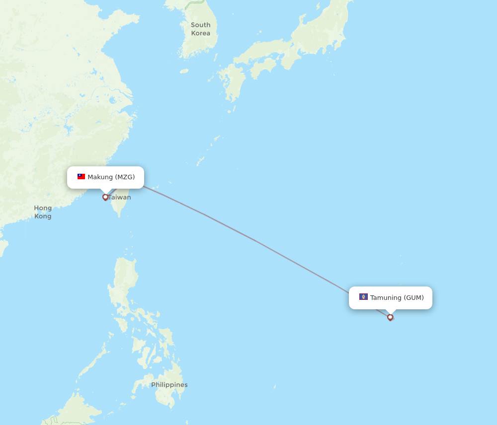 Guam - Magong route map and flight paths