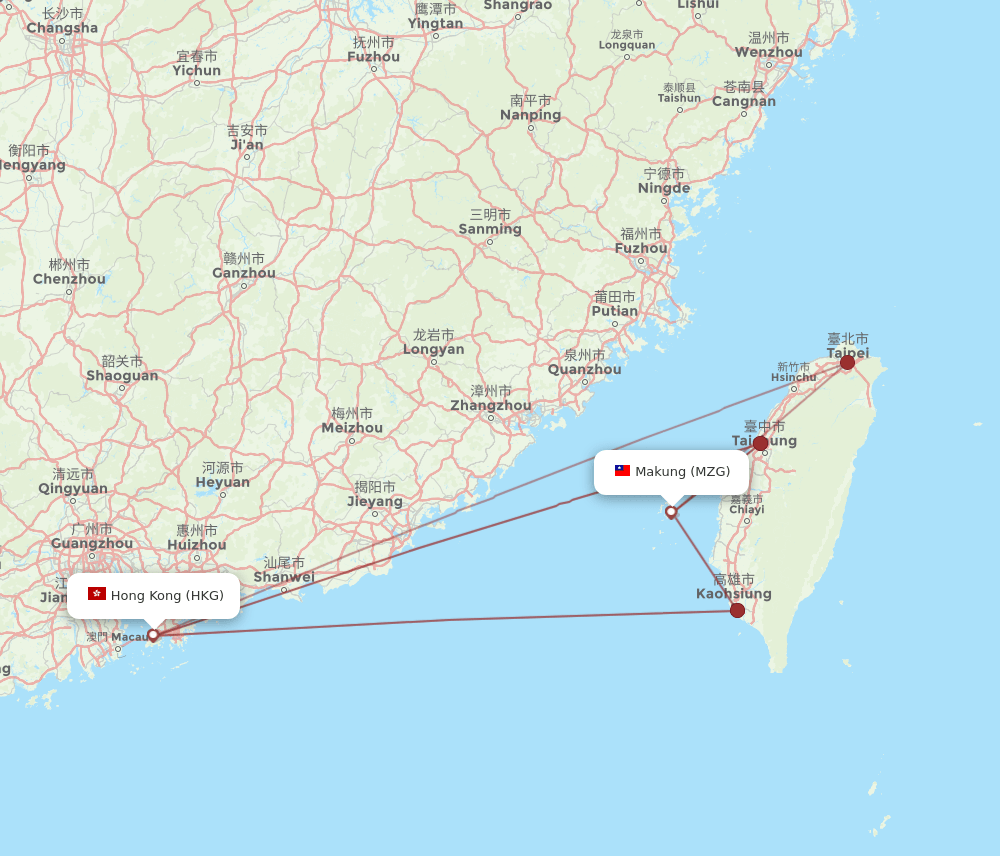 MZG-HKG flight routes