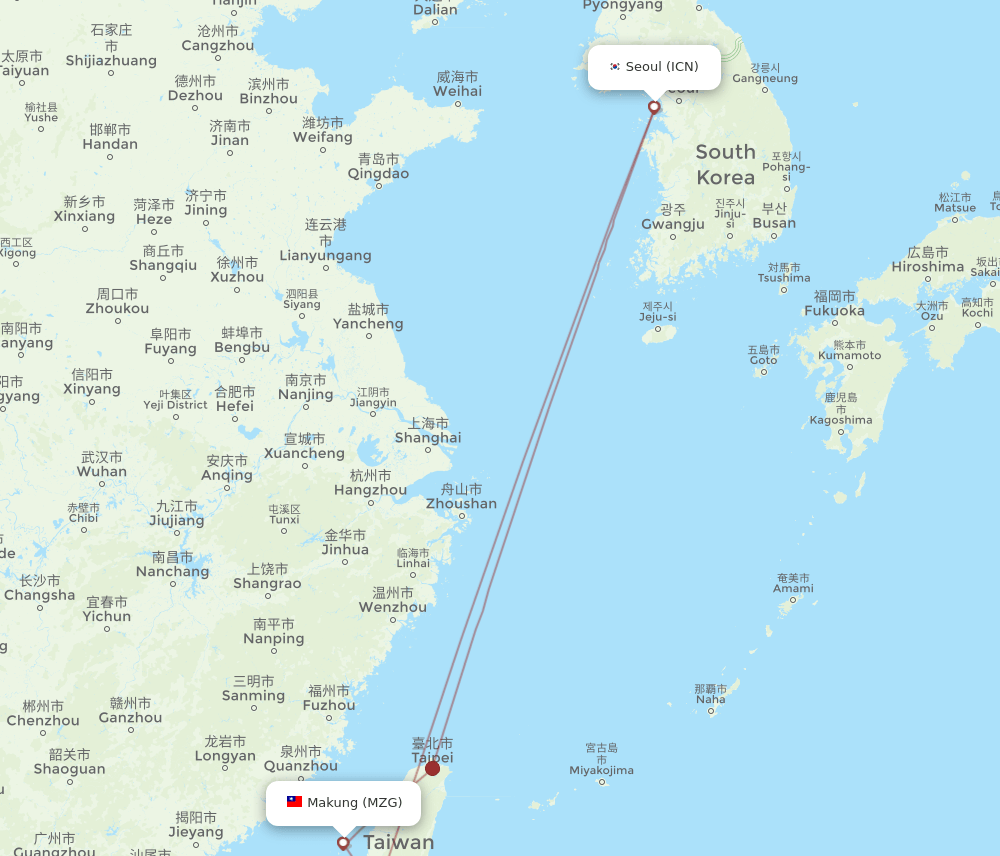 MZG-ICN flight routes