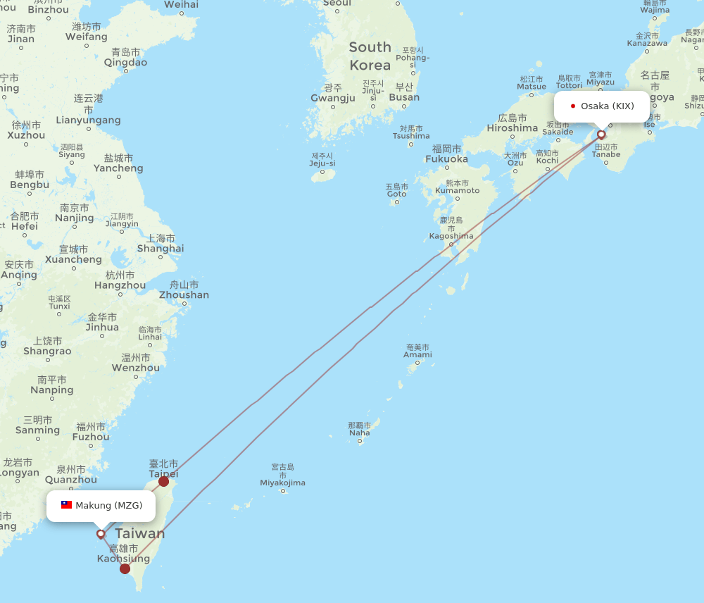 MZG-KIX flight routes