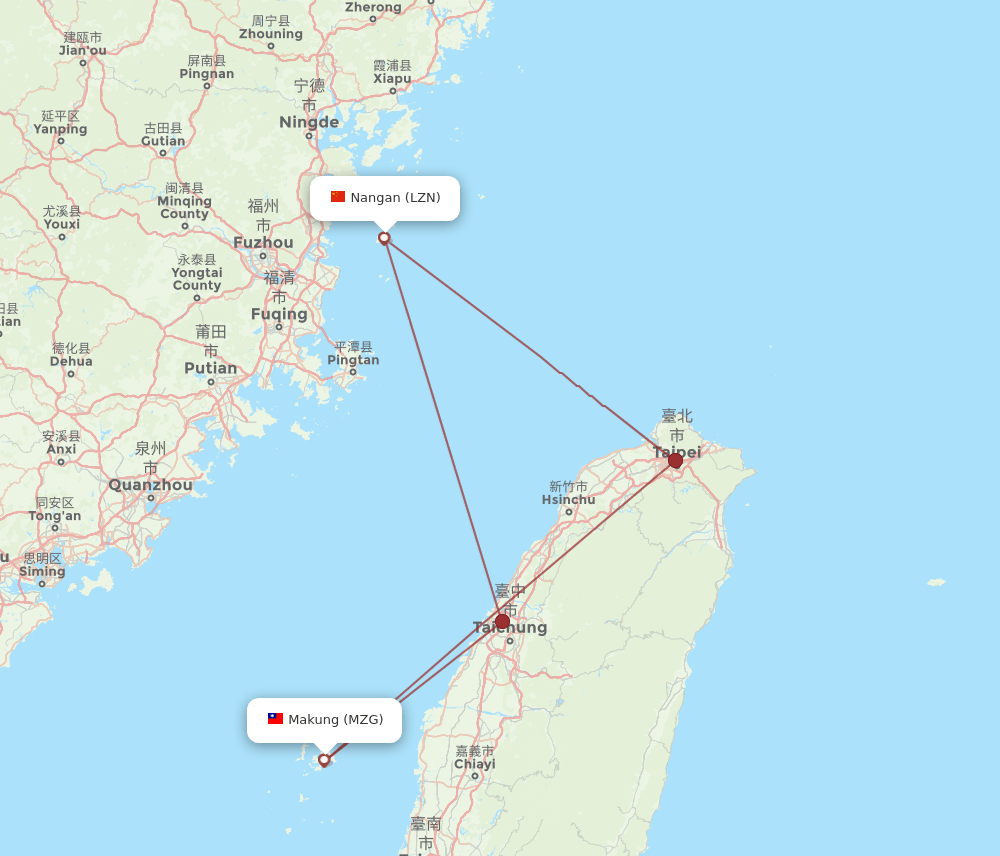 MZG to LZN flights and routes map